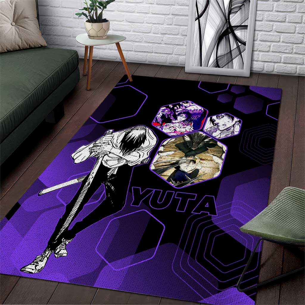 Yuta Okkotsu Jujutsu Kaisen Area Rug Purple Hexagon Design - The Mazicc