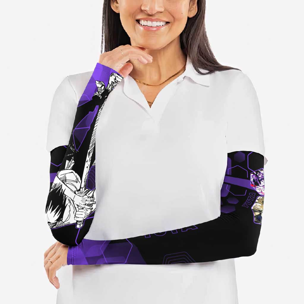Yuta Okkotsu Jujutsu Kaisen Arm Sleeves Purple Hexagon Design - The Mazicc