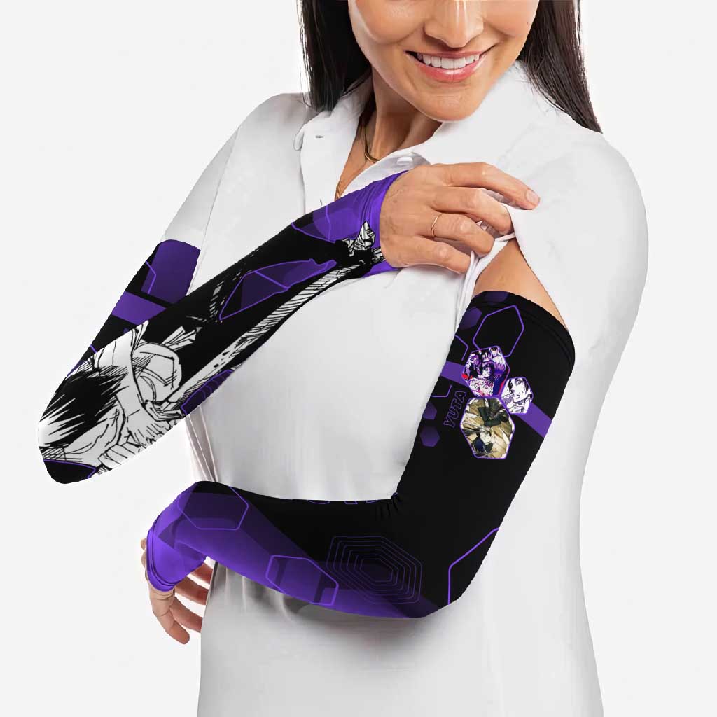 Yuta Okkotsu Jujutsu Kaisen Arm Sleeves Purple Hexagon Design - The Mazicc