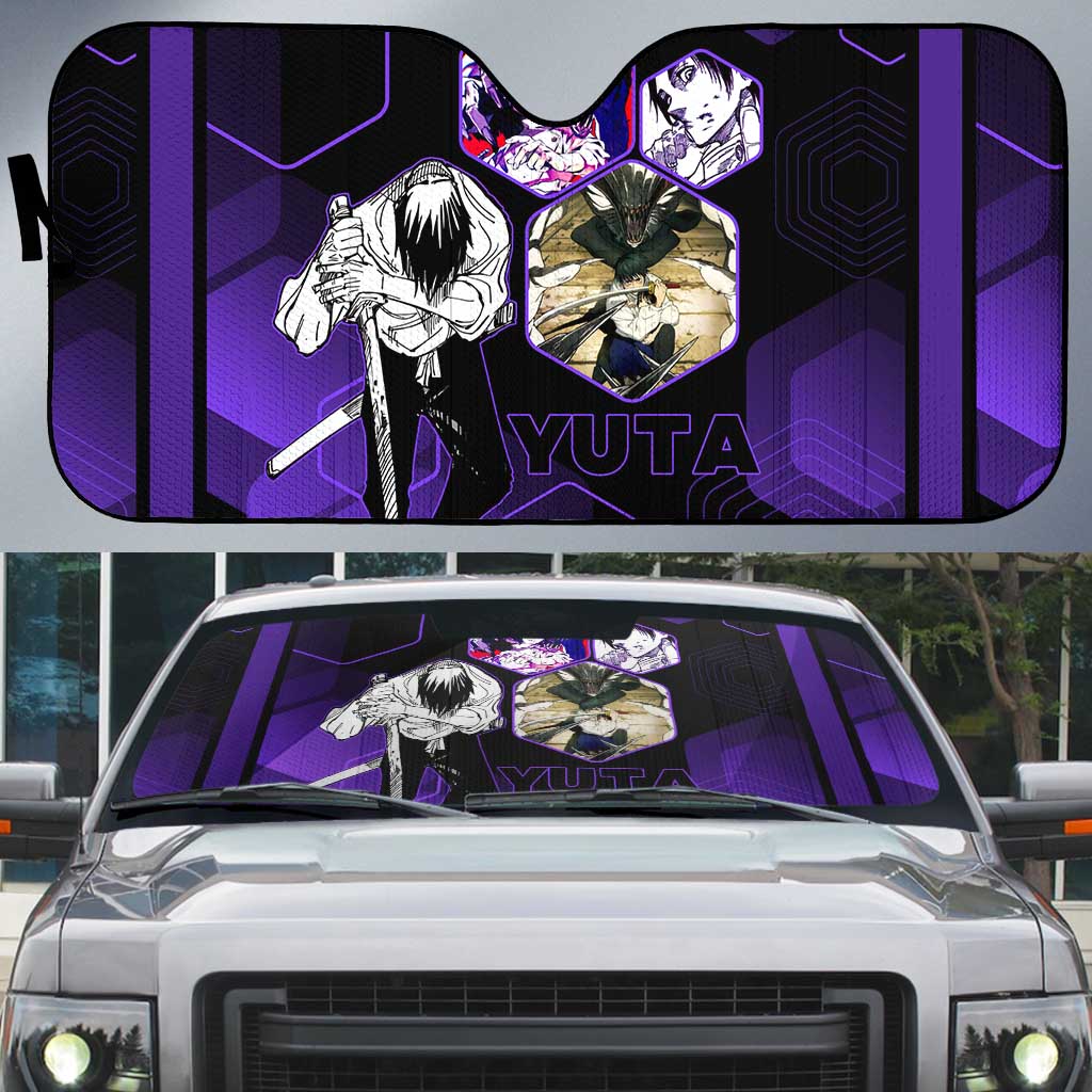 Yuta Okkotsu Jujutsu Kaisen Auto Sun Shade Purple Hexagon Design - The Mazicc