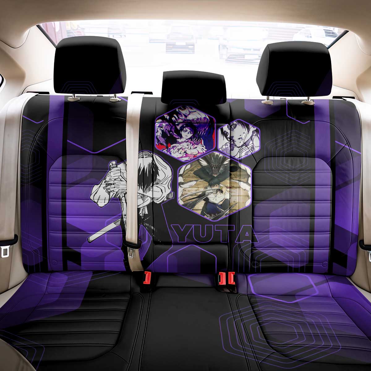 Yuta Okkotsu Jujutsu Kaisen Back Car Seat Cover Purple Hexagon Design - The Mazicc