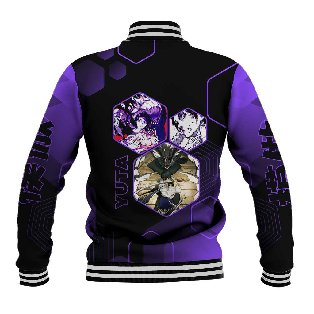 Yuta Okkotsu Jujutsu Kaisen Baseball Jacket Purple Hexagon Design - The Mazicc