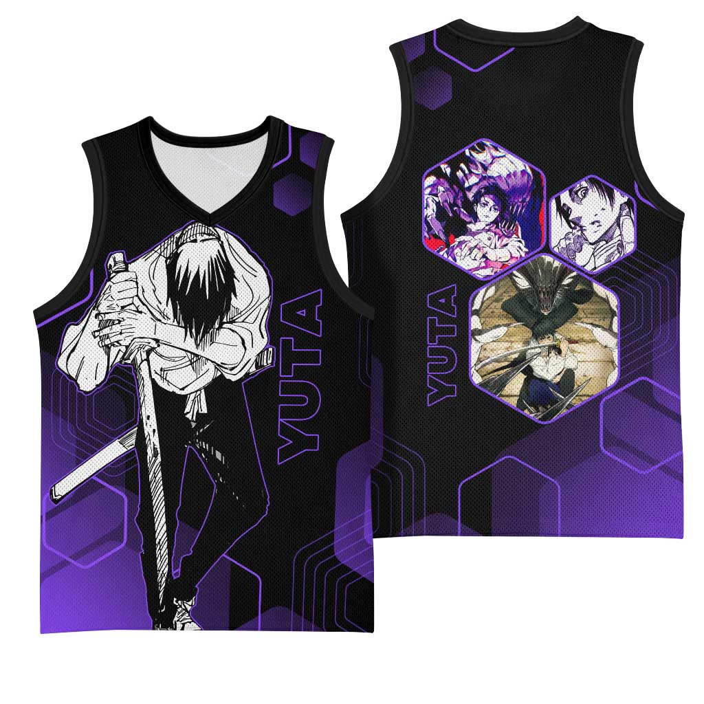 Yuta Okkotsu Jujutsu Kaisen Basketball Jersey Purple Hexagon Design - The Mazicc