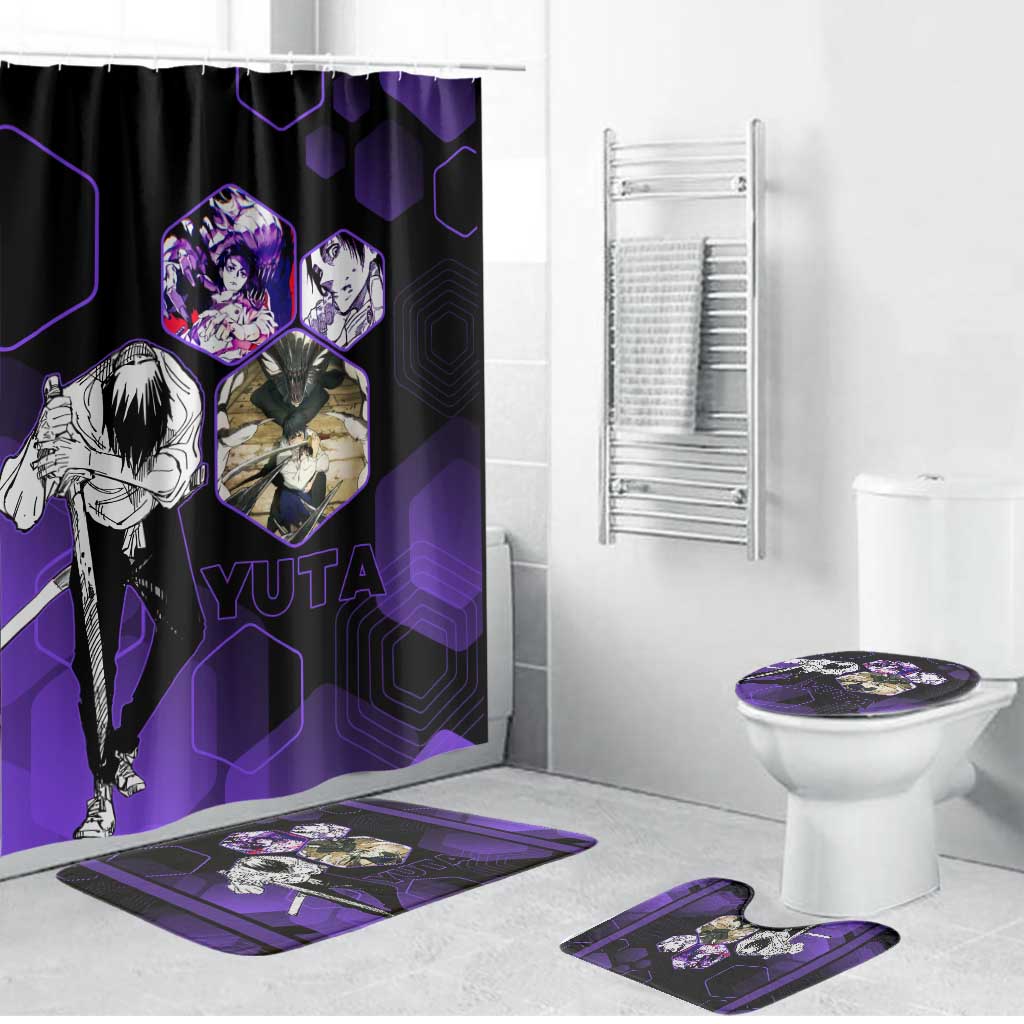 Yuta Okkotsu Jujutsu Kaisen Bathroom Set Purple Hexagon Design - The Mazicc