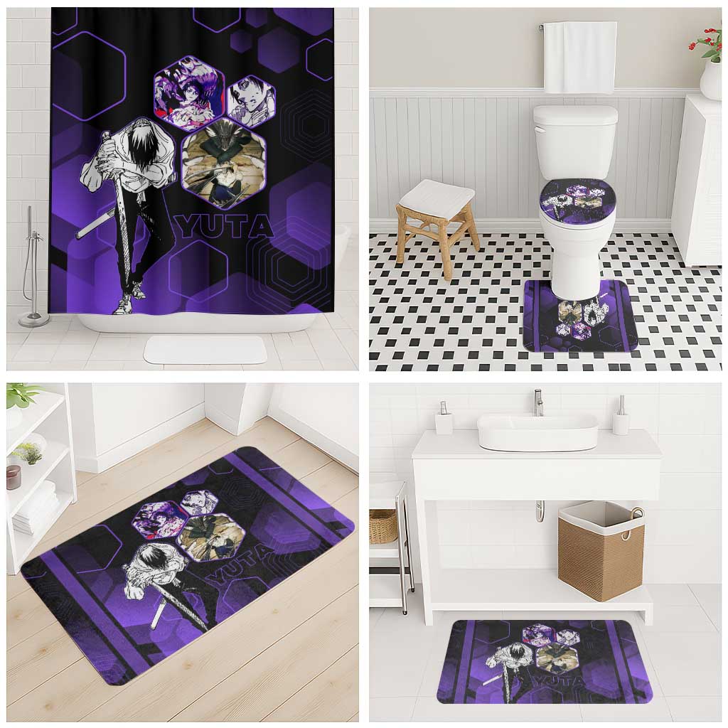Yuta Okkotsu Jujutsu Kaisen Bathroom Set Purple Hexagon Design - The Mazicc