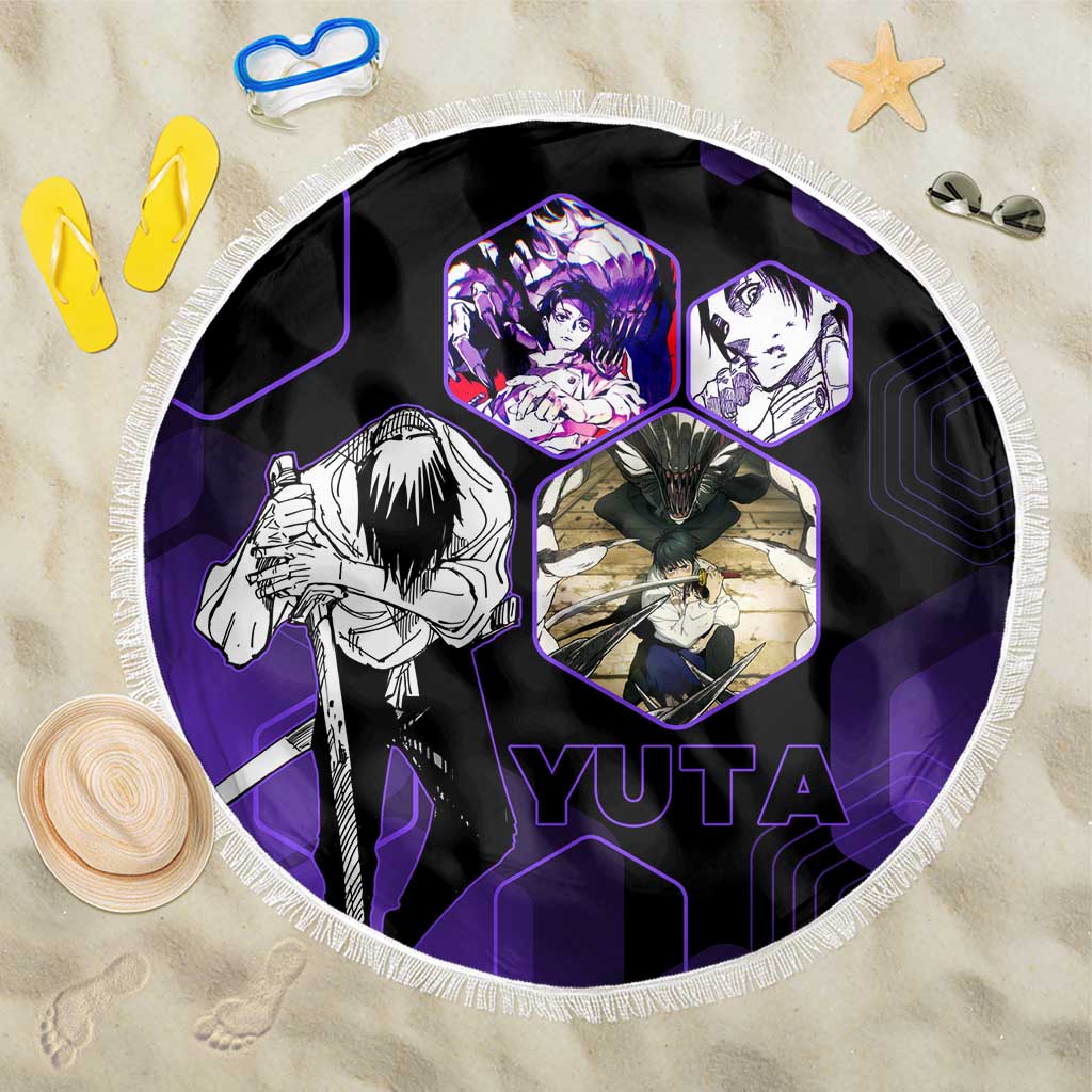 Yuta Okkotsu Jujutsu Kaisen Beach Blanket Purple Hexagon Design - The Mazicc