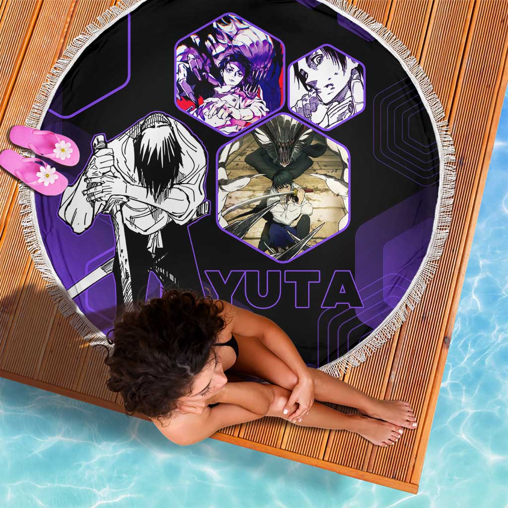 Yuta Okkotsu Jujutsu Kaisen Beach Blanket Purple Hexagon Design - The Mazicc