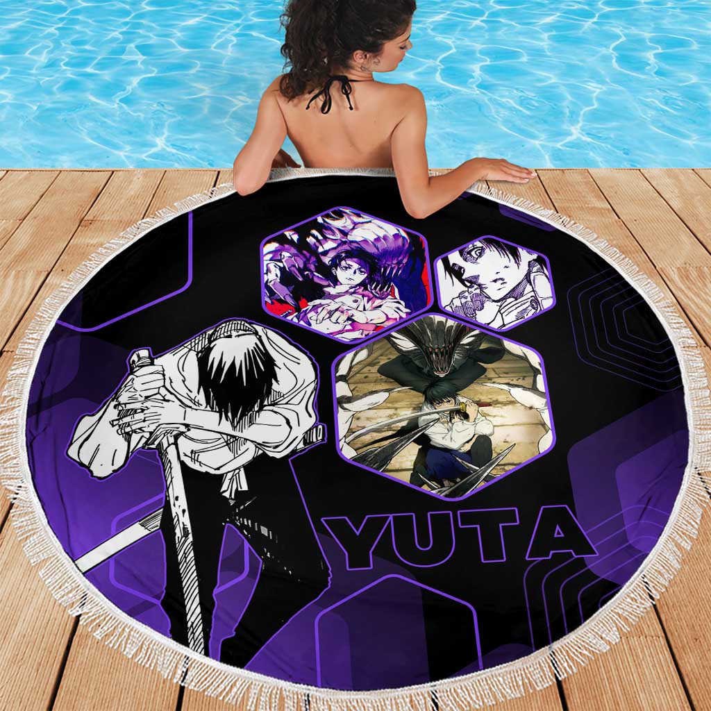 Yuta Okkotsu Jujutsu Kaisen Beach Blanket Purple Hexagon Design - The Mazicc