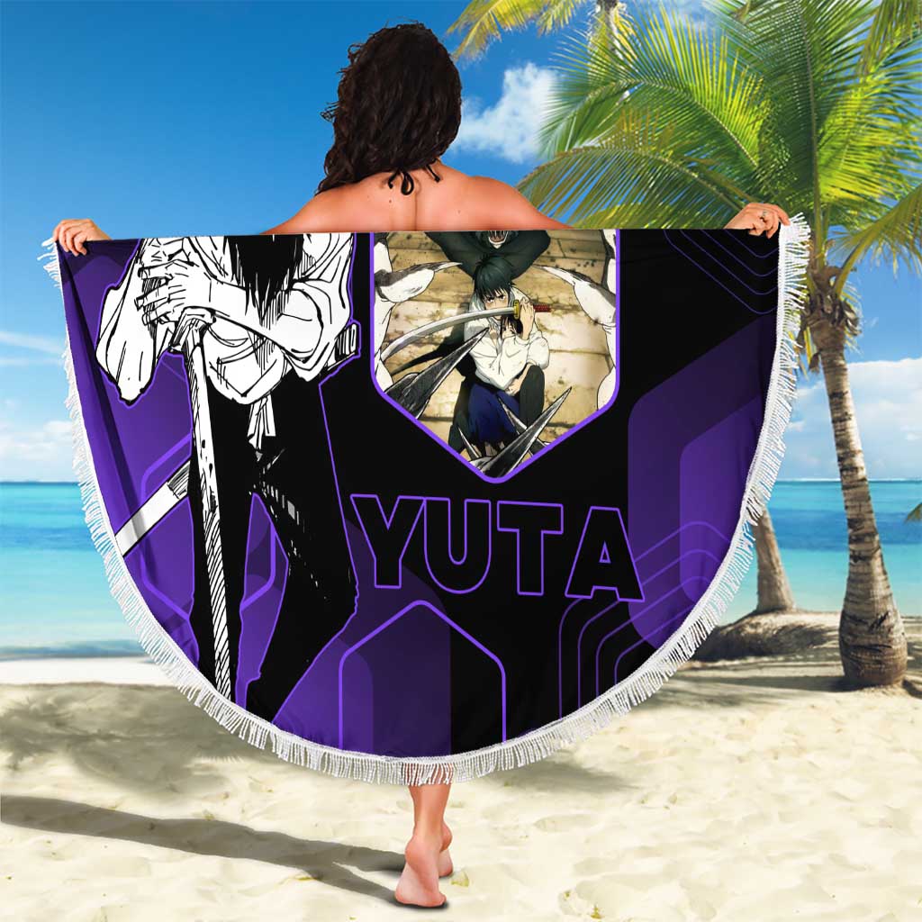 Yuta Okkotsu Jujutsu Kaisen Beach Blanket Purple Hexagon Design - The Mazicc