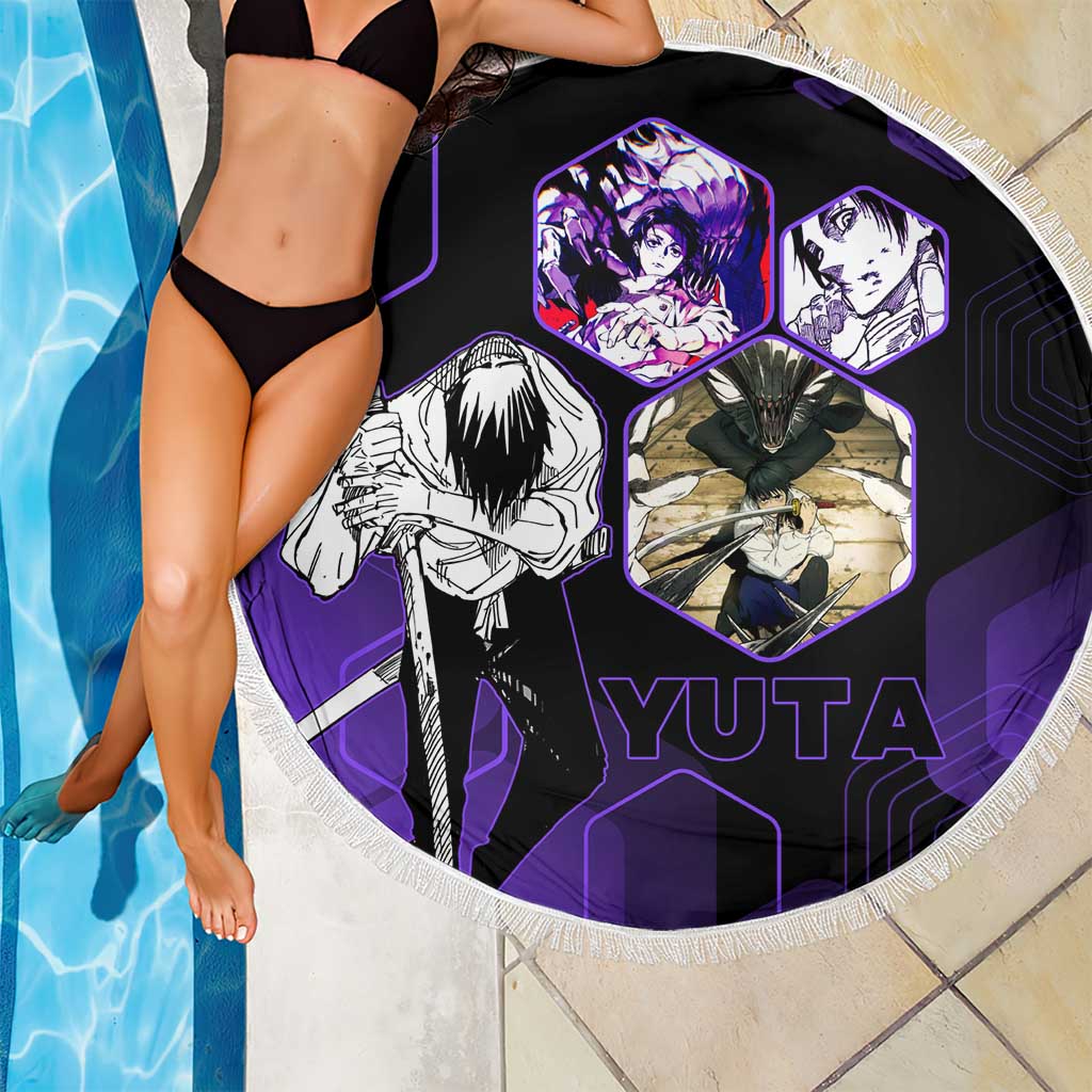 Yuta Okkotsu Jujutsu Kaisen Beach Blanket Purple Hexagon Design - The Mazicc