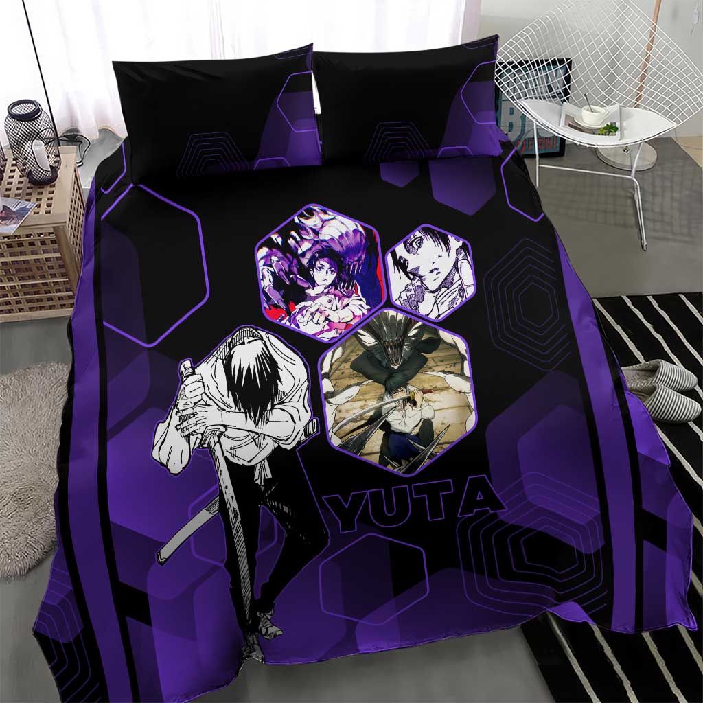 Yuta Okkotsu Jujutsu Kaisen Bedding Set Purple Hexagon Design - The Mazicc