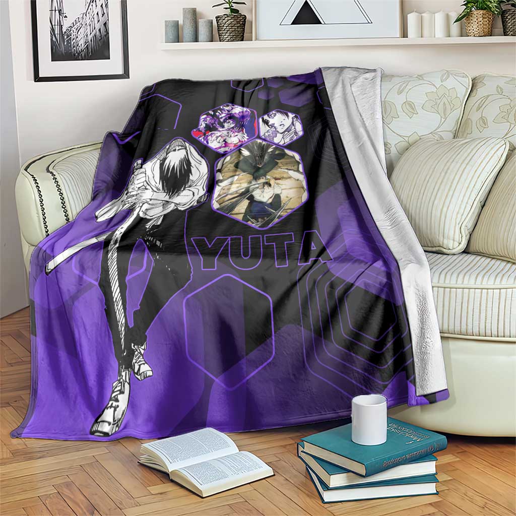 Yuta Okkotsu Jujutsu Kaisen Blanket Purple Hexagon Design - The Mazicc