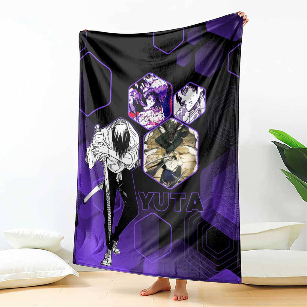 Yuta Okkotsu Jujutsu Kaisen Blanket Purple Hexagon Design - The Mazicc