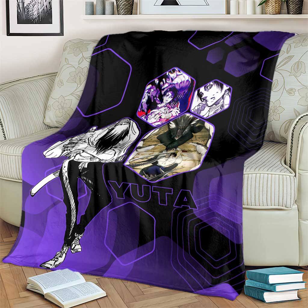 Yuta Okkotsu Jujutsu Kaisen Blanket Purple Hexagon Design - The Mazicc