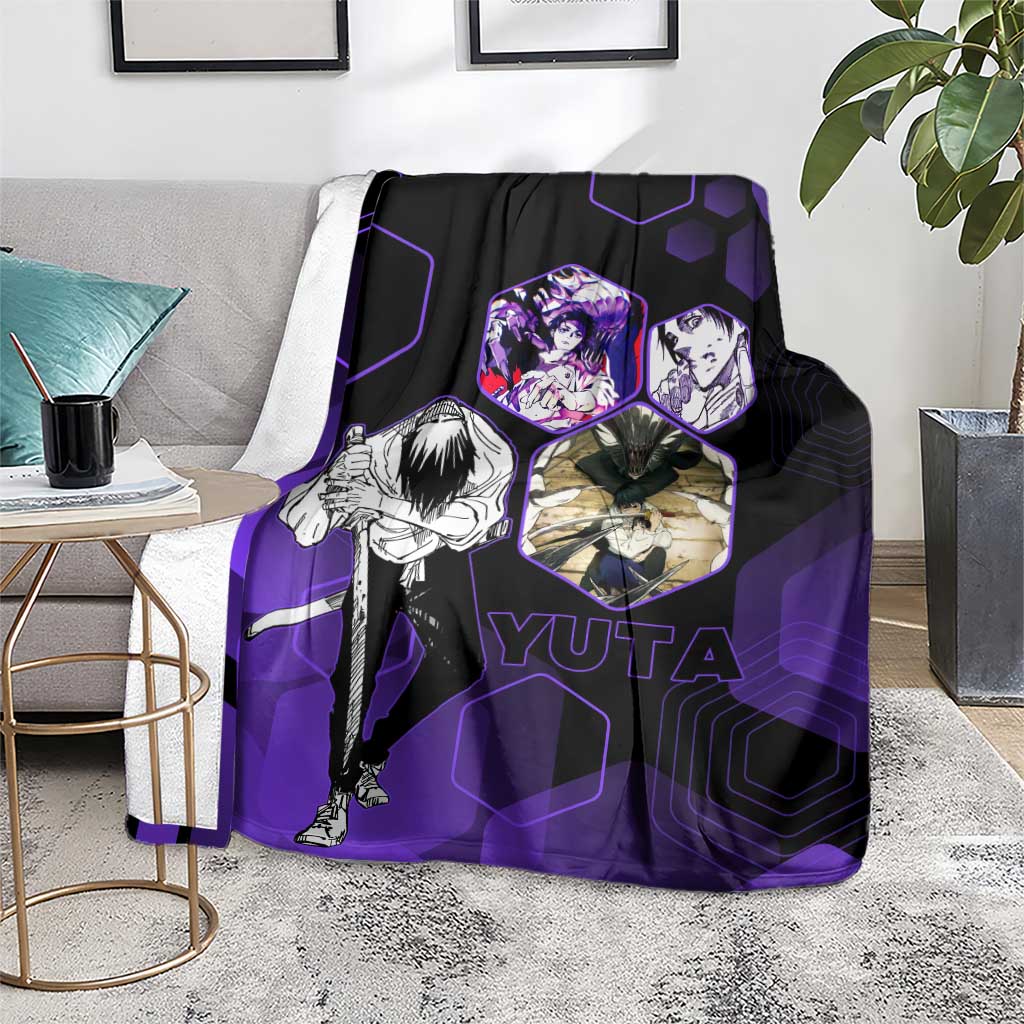 Yuta Okkotsu Jujutsu Kaisen Blanket Purple Hexagon Design - The Mazicc