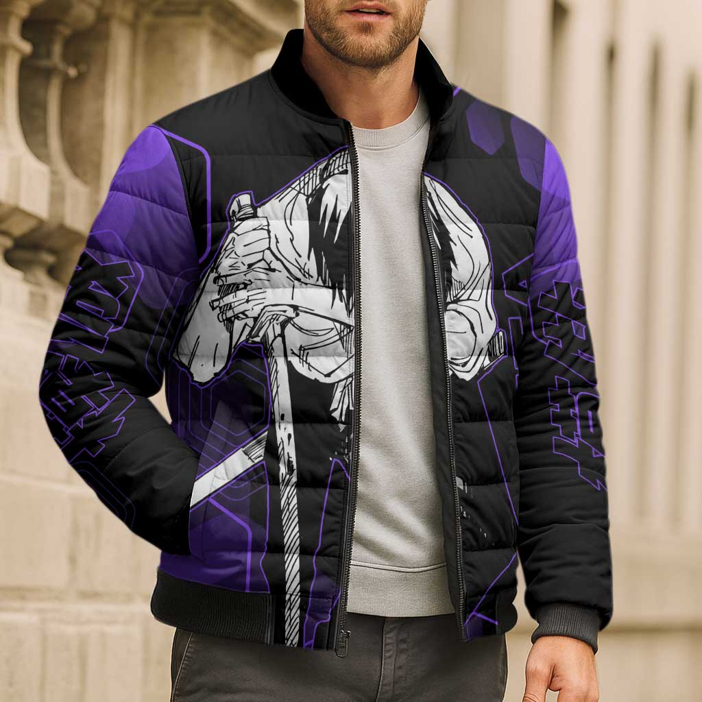 Yuta Okkotsu Jujutsu Kaisen Bomber Puffer Jacket Purple Hexagon Design - The Mazicc