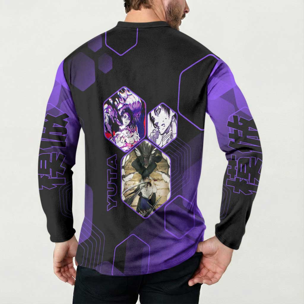 Yuta Okkotsu Jujutsu Kaisen Button Sweatshirt Purple Hexagon Design - The Mazicc