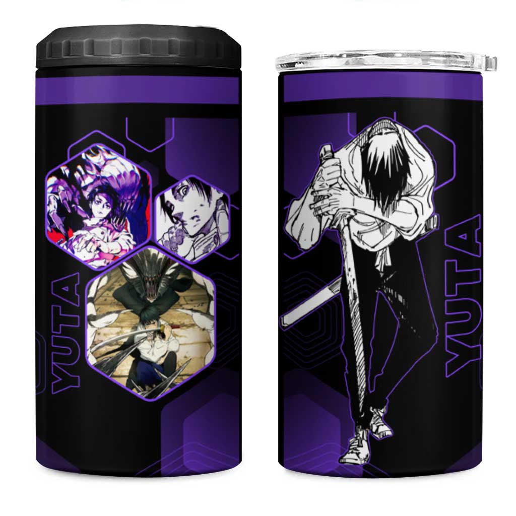 Yuta Okkotsu Jujutsu Kaisen 4 in 1 Can Cooler Tumbler Purple Hexagon Design - The Mazicc