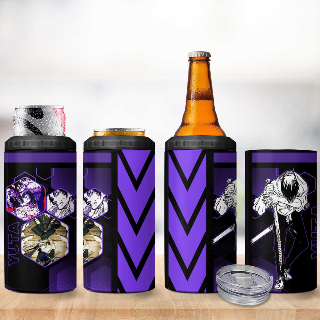 Yuta Okkotsu Jujutsu Kaisen 4 in 1 Can Cooler Tumbler Purple Hexagon Design - The Mazicc