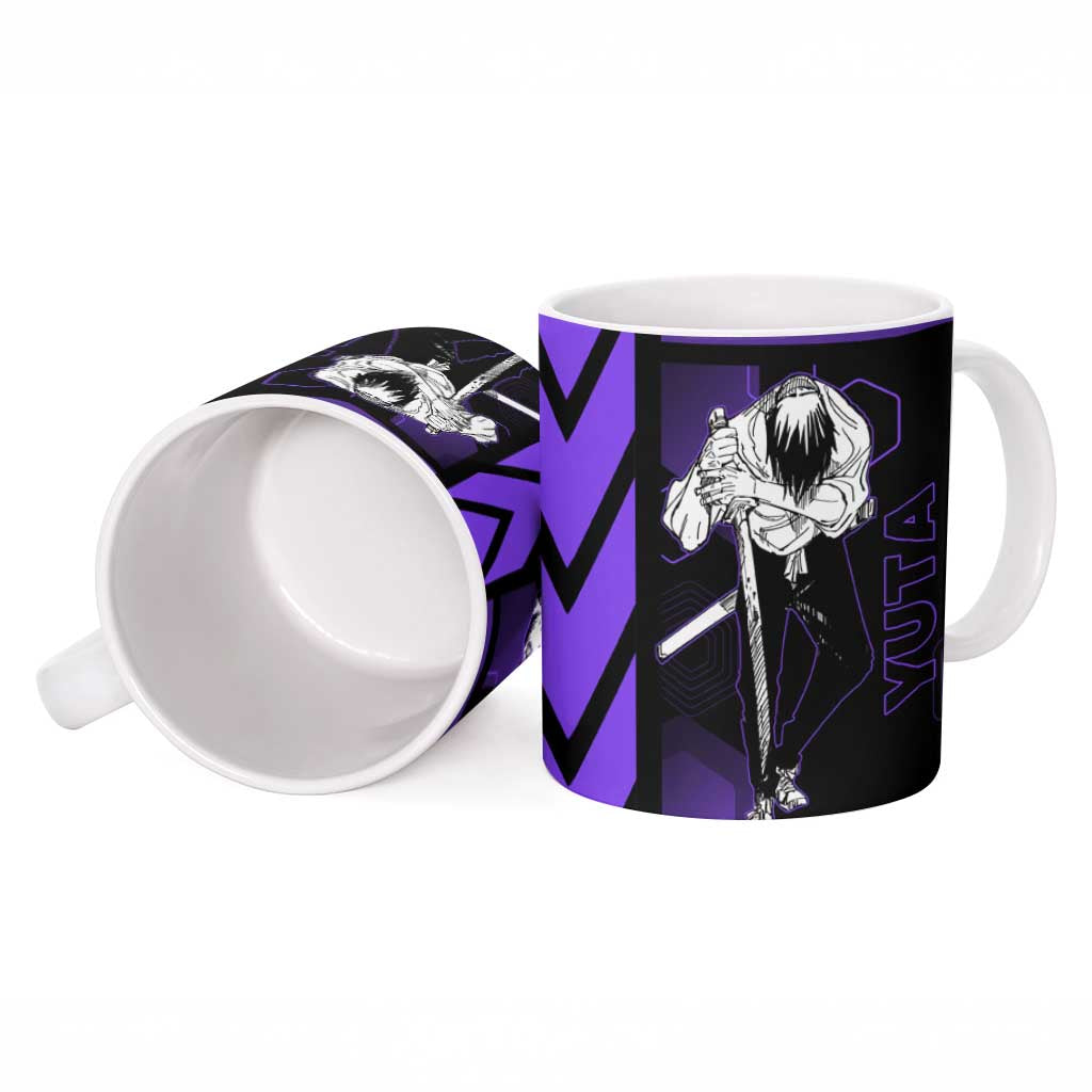 Yuta Okkotsu Jujutsu Kaisen Ceramic Mug Purple Hexagon Design - The Mazicc