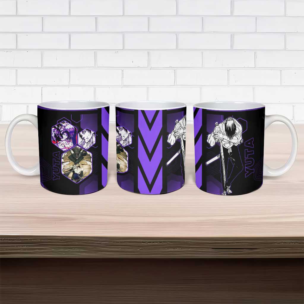 Yuta Okkotsu Jujutsu Kaisen Ceramic Mug Purple Hexagon Design - The Mazicc