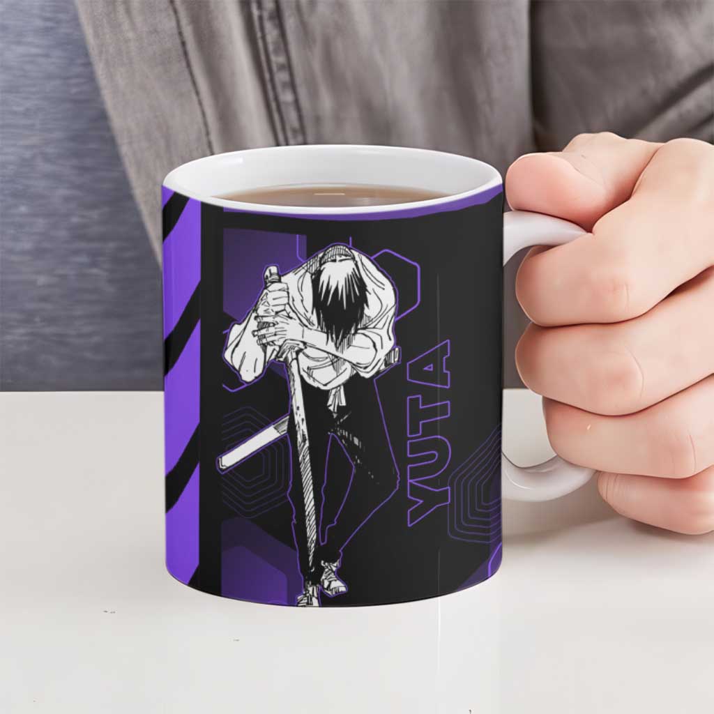 Yuta Okkotsu Jujutsu Kaisen Ceramic Mug Purple Hexagon Design - The Mazicc