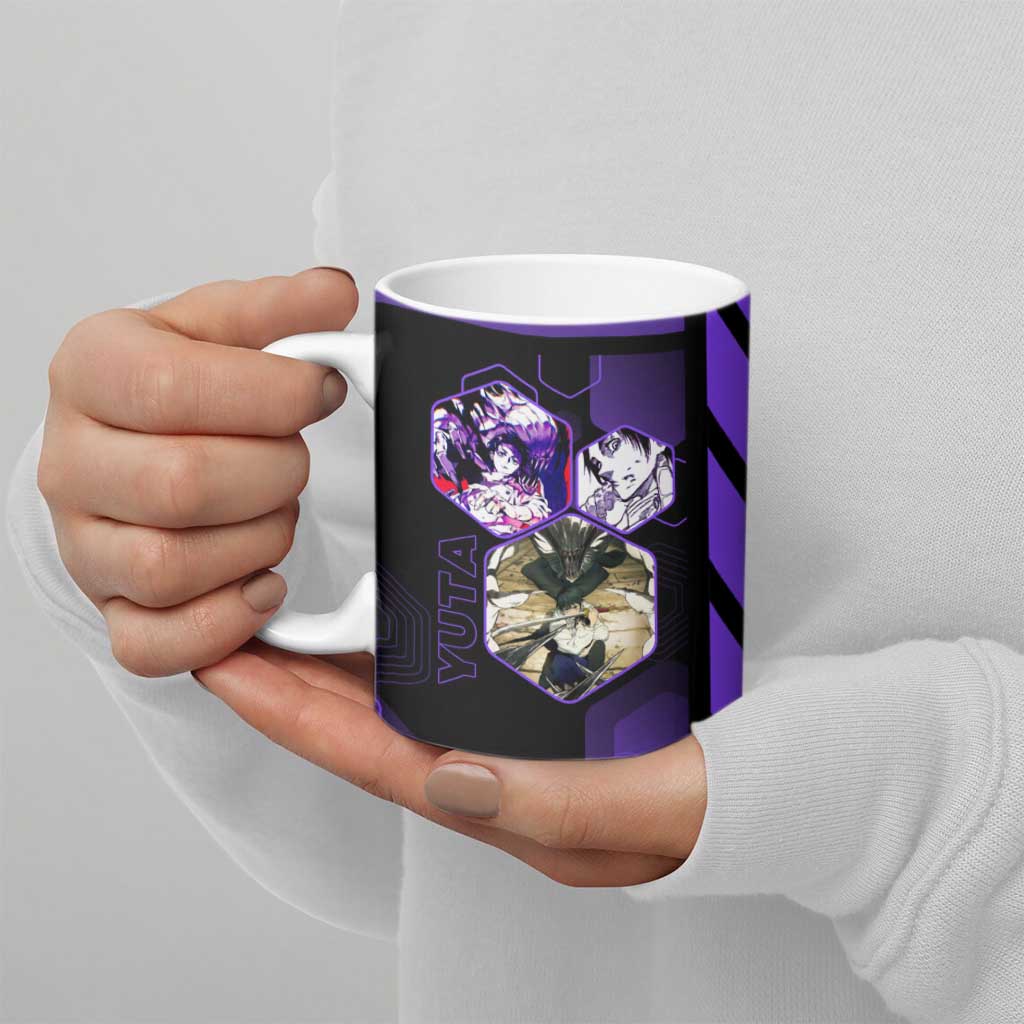 Yuta Okkotsu Jujutsu Kaisen Ceramic Mug Purple Hexagon Design - The Mazicc