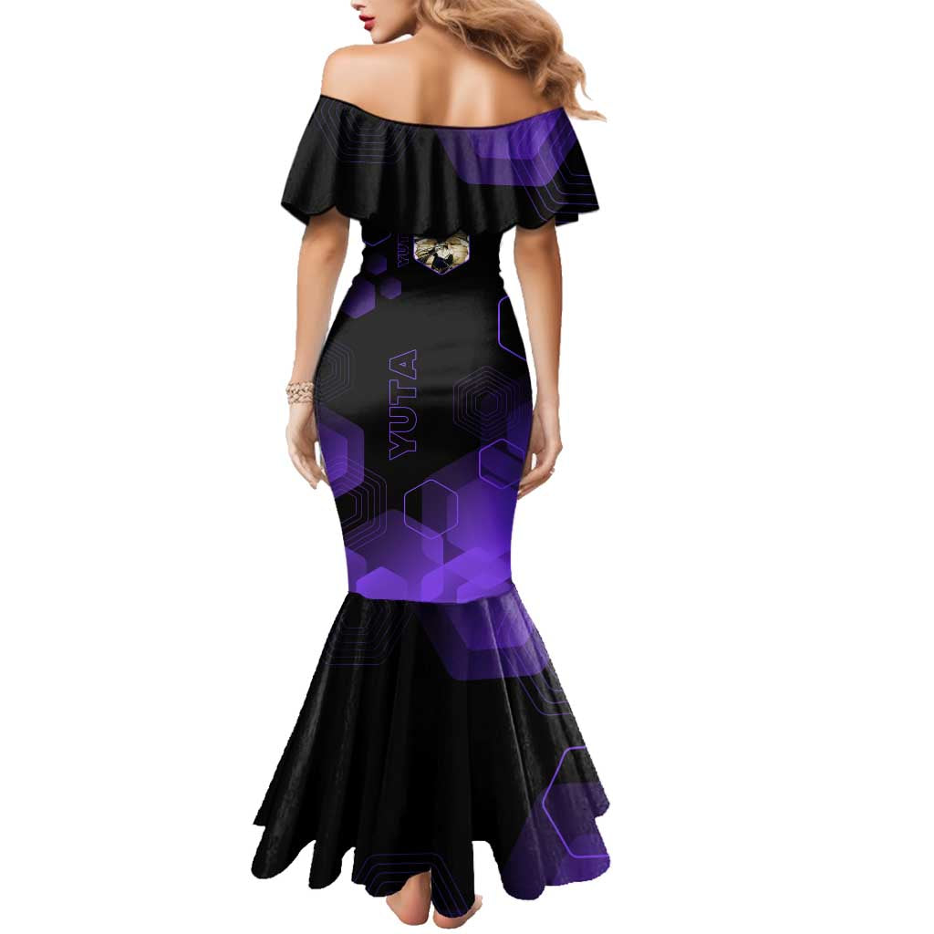 Yuta Okkotsu Jujutsu Kaisen Family Matching Mermaid Dress and Hawaiian Shirt Purple Hexagon Design