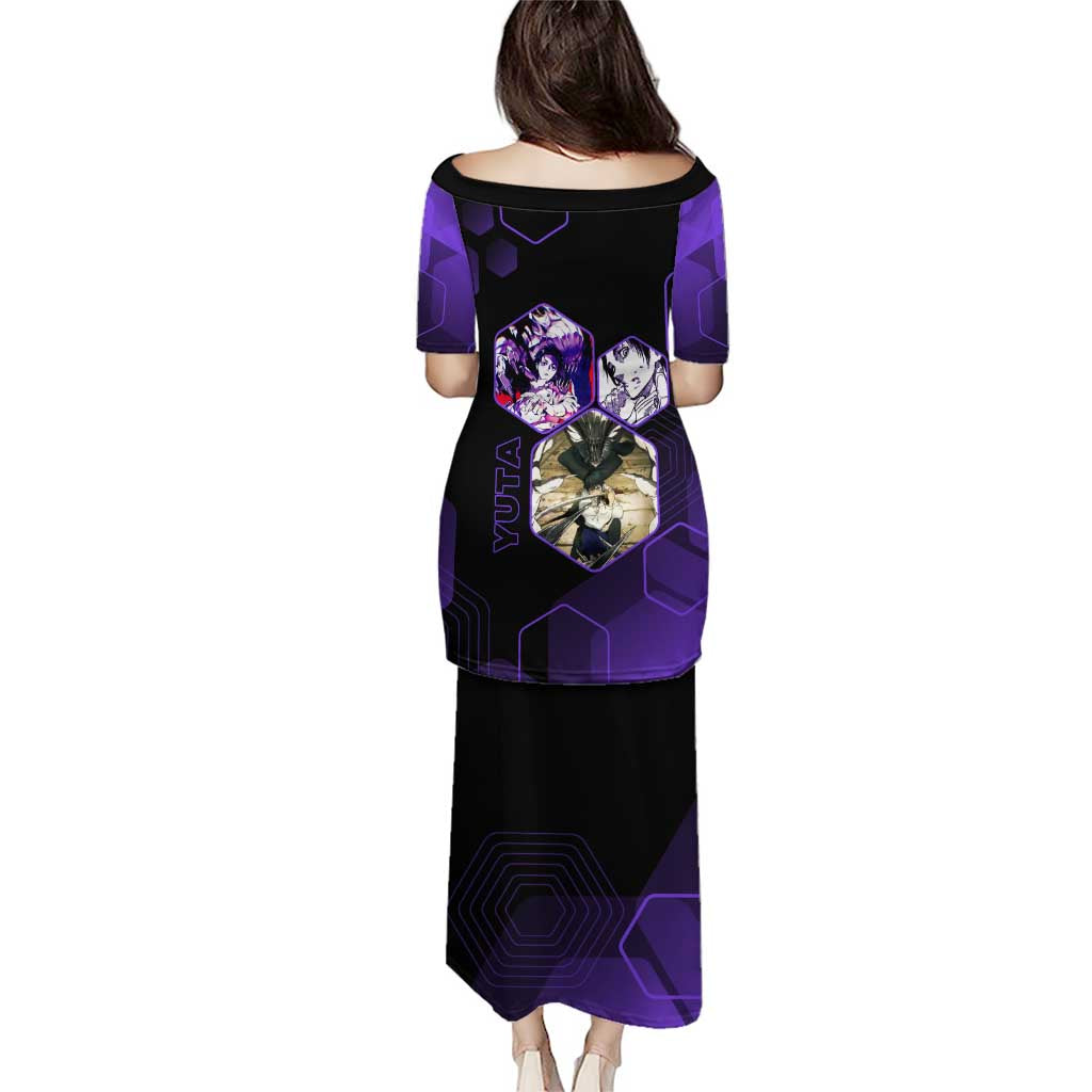 Yuta Okkotsu Jujutsu Kaisen Family Matching Puletasi and Hawaiian Shirt Purple Hexagon Design