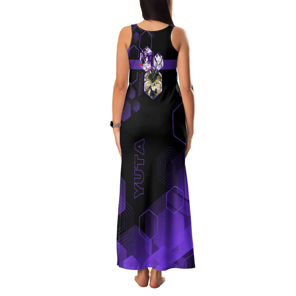 Yuta Okkotsu Jujutsu Kaisen Family Matching Tank Maxi Dress and Hawaiian Shirt Purple Hexagon Design