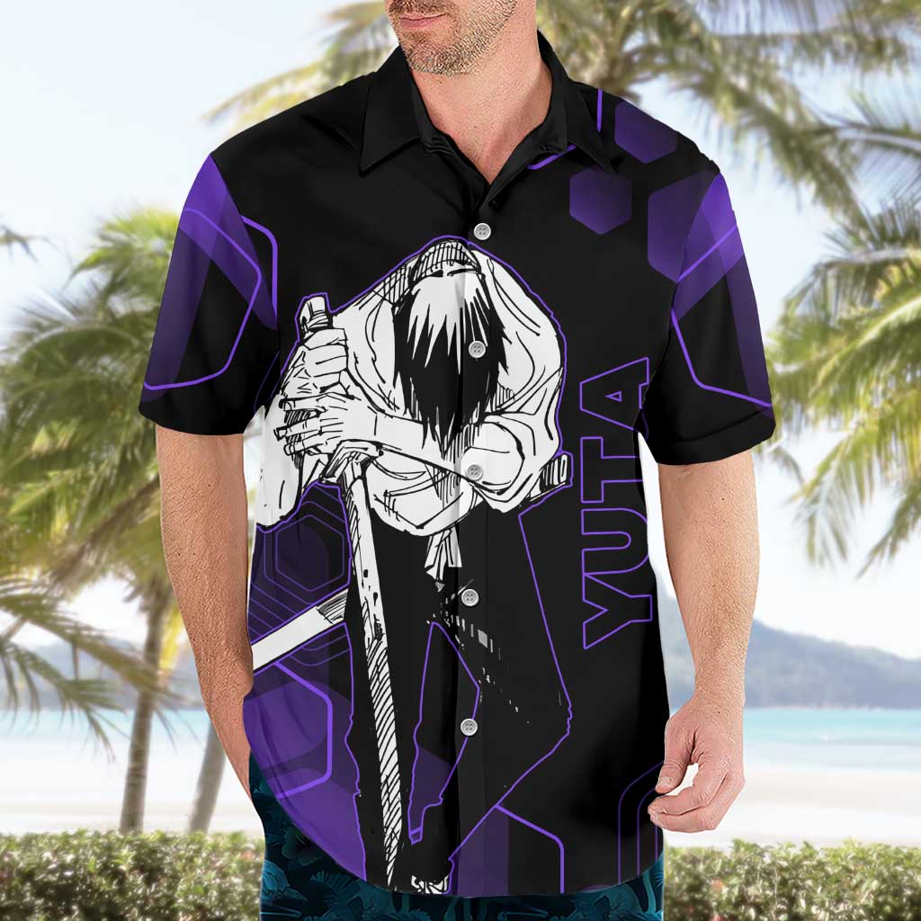 Yuta Okkotsu Jujutsu Kaisen Hawaiian Shirt Purple Hexagon Design - The Mazicc
