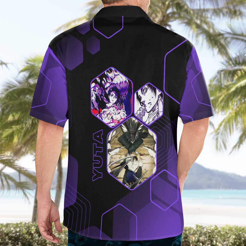 Yuta Okkotsu Jujutsu Kaisen Hawaiian Shirt Purple Hexagon Design - The Mazicc