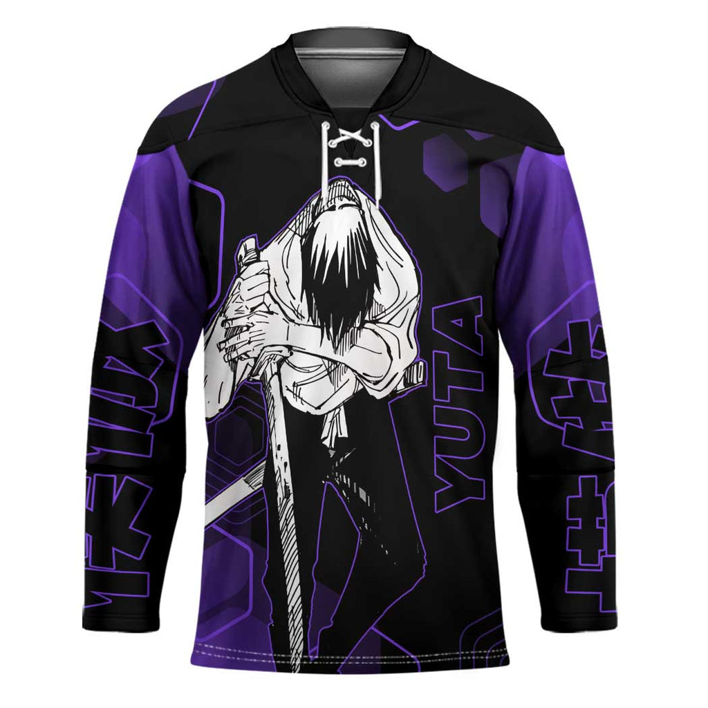 Yuta Okkotsu Jujutsu Kaisen Hockey Jersey Purple Hexagon Design - The Mazicc