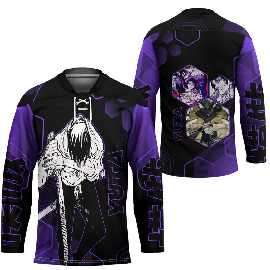 Yuta Okkotsu Jujutsu Kaisen Hockey Jersey Purple Hexagon Design - The Mazicc