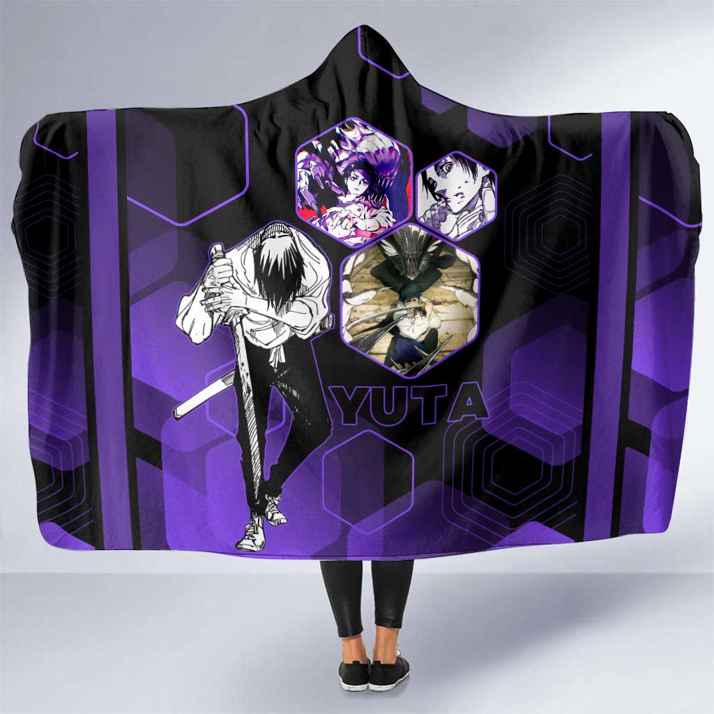 Yuta Okkotsu Jujutsu Kaisen Hooded Blanket Purple Hexagon Design - The Mazicc