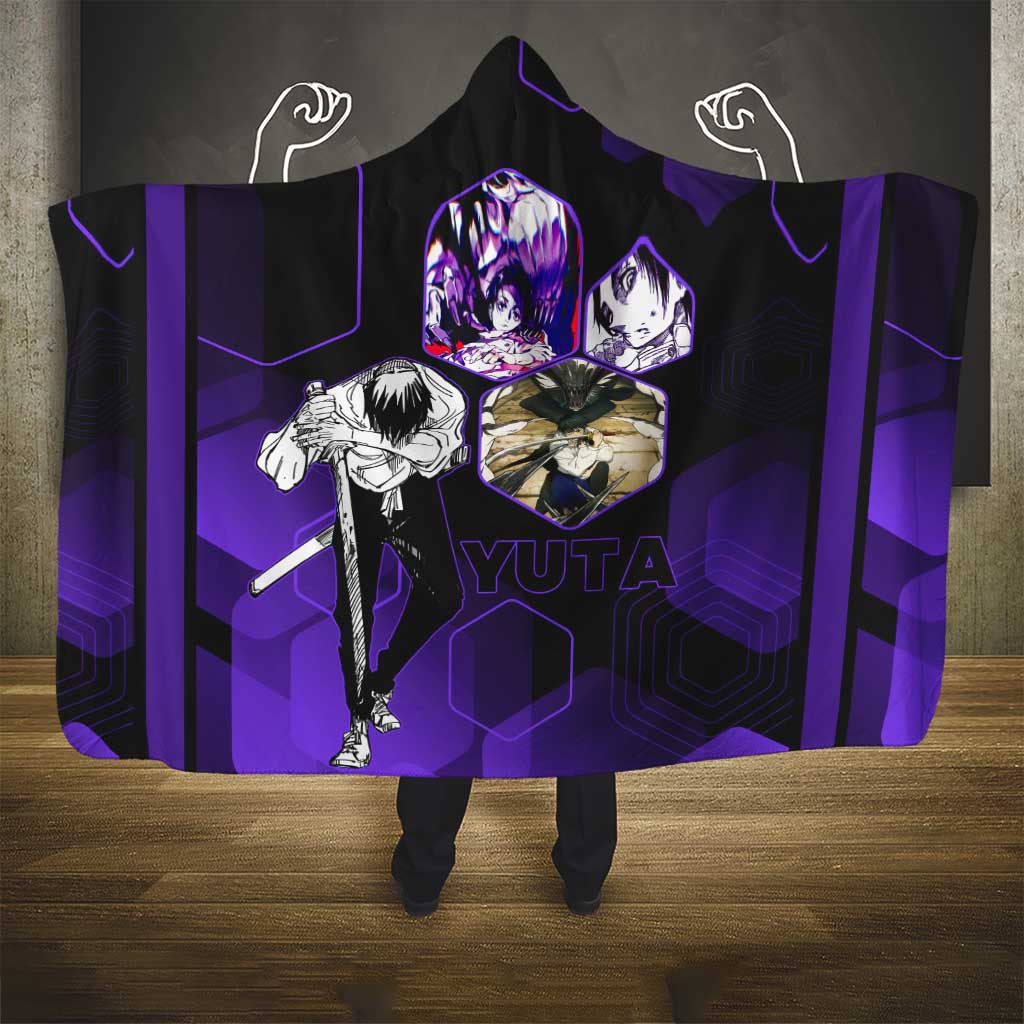 Yuta Okkotsu Jujutsu Kaisen Hooded Blanket Purple Hexagon Design - The Mazicc