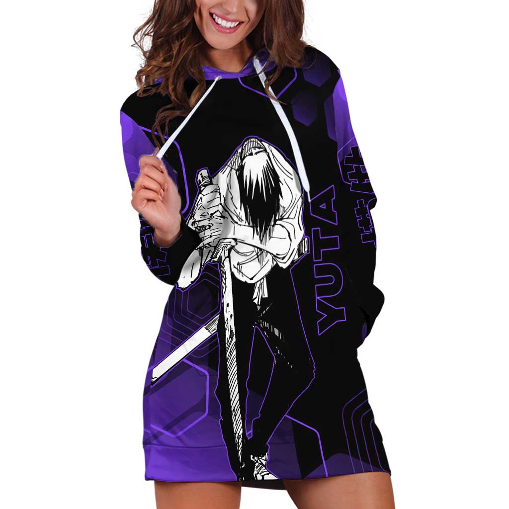 Yuta Okkotsu Jujutsu Kaisen Hoodie Dress Purple Hexagon Design - The Mazicc