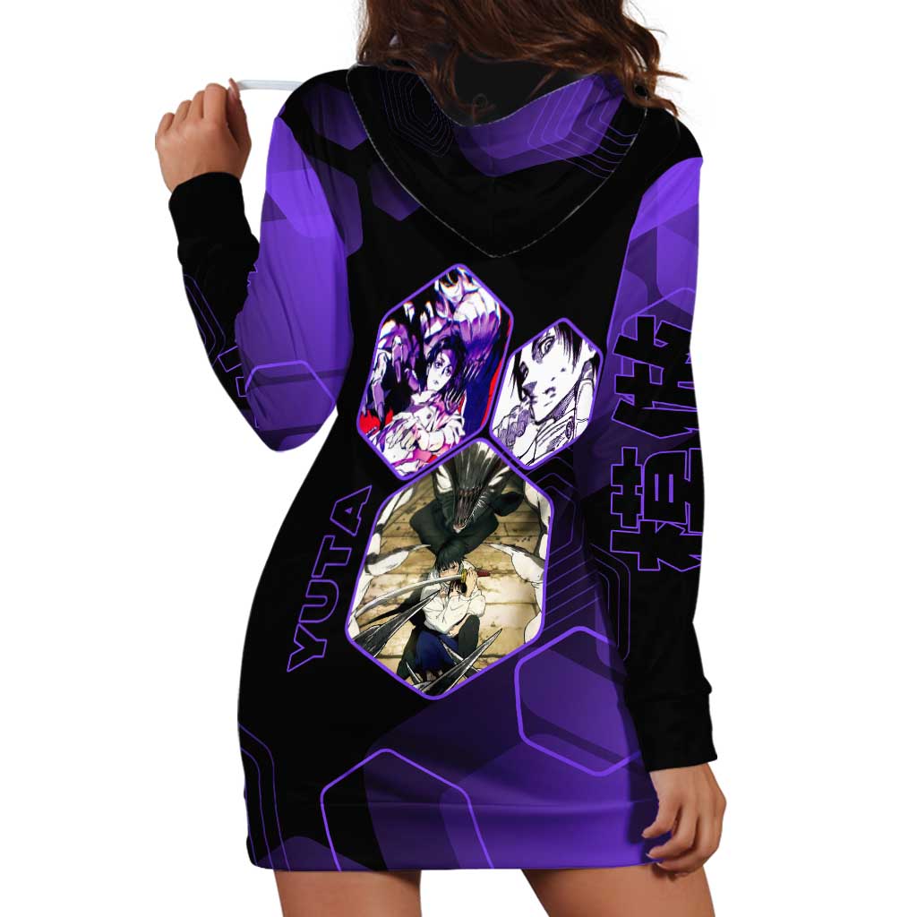 Yuta Okkotsu Jujutsu Kaisen Hoodie Dress Purple Hexagon Design - The Mazicc