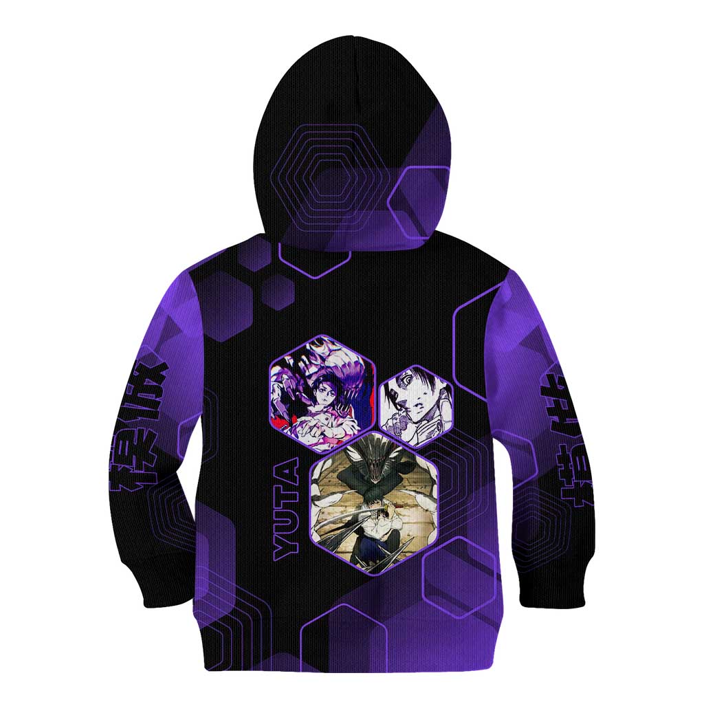 Yuta Okkotsu Jujutsu Kaisen Kid Hoodie Purple Hexagon Design - The Mazicc