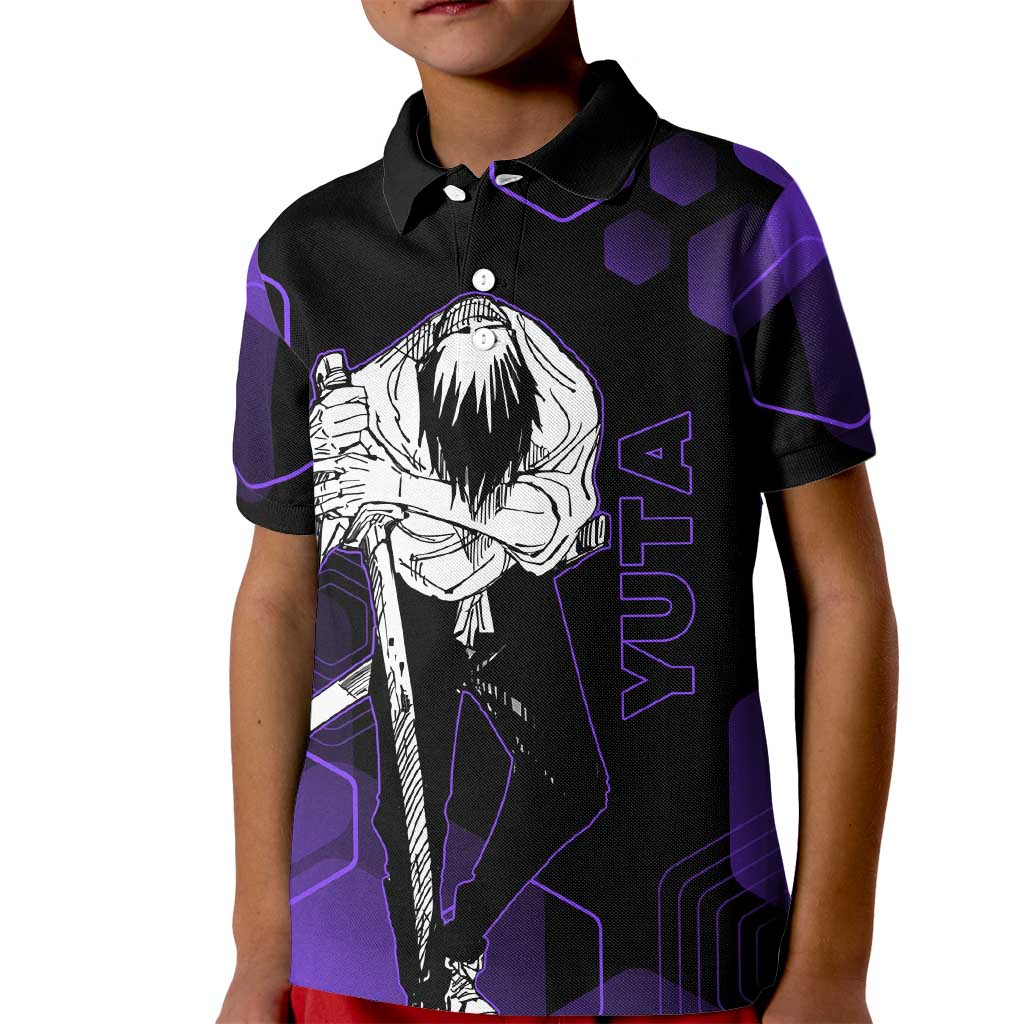 Yuta Okkotsu Jujutsu Kaisen Kid Polo Shirt Purple Hexagon Design - The Mazicc