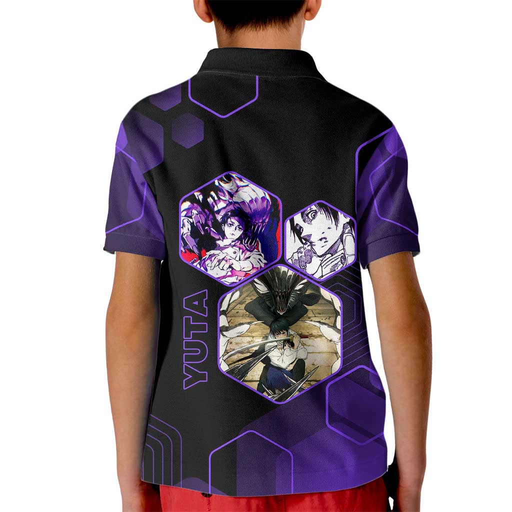 Yuta Okkotsu Jujutsu Kaisen Kid Polo Shirt Purple Hexagon Design - The Mazicc