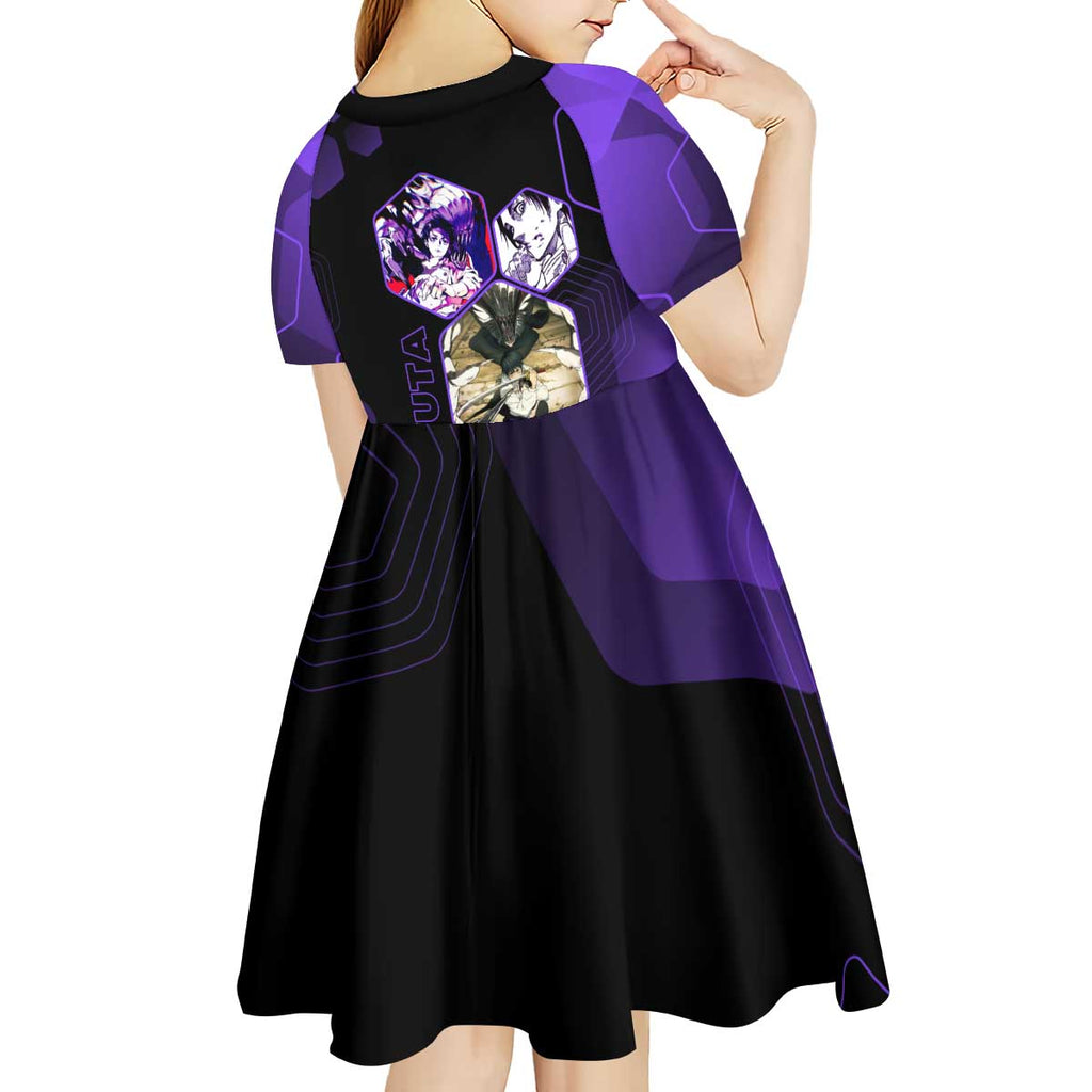 Yuta Okkotsu Jujutsu Kaisen Kid Short Sleeve Dress Purple Hexagon Design - The Mazicc