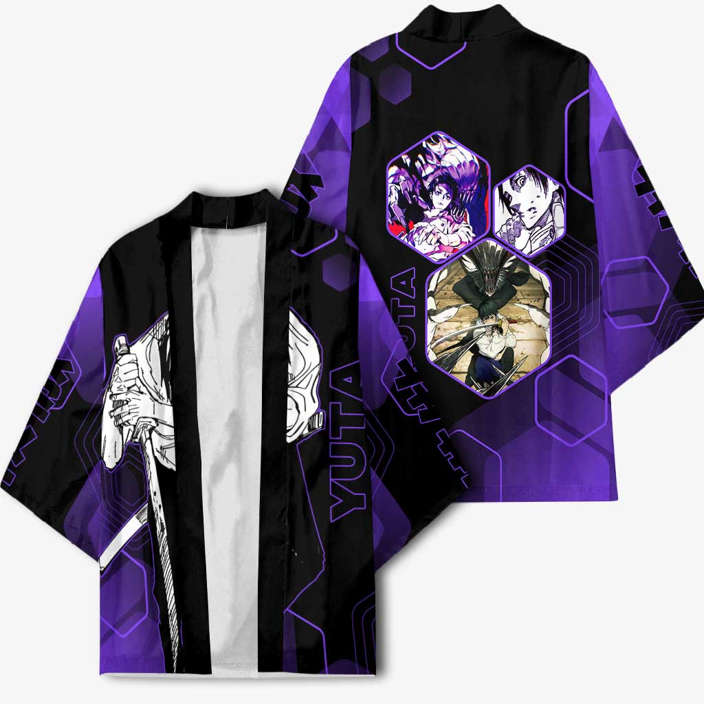 Yuta Okkotsu Jujutsu Kaisen Kimono Purple Hexagon Design - The Mazicc