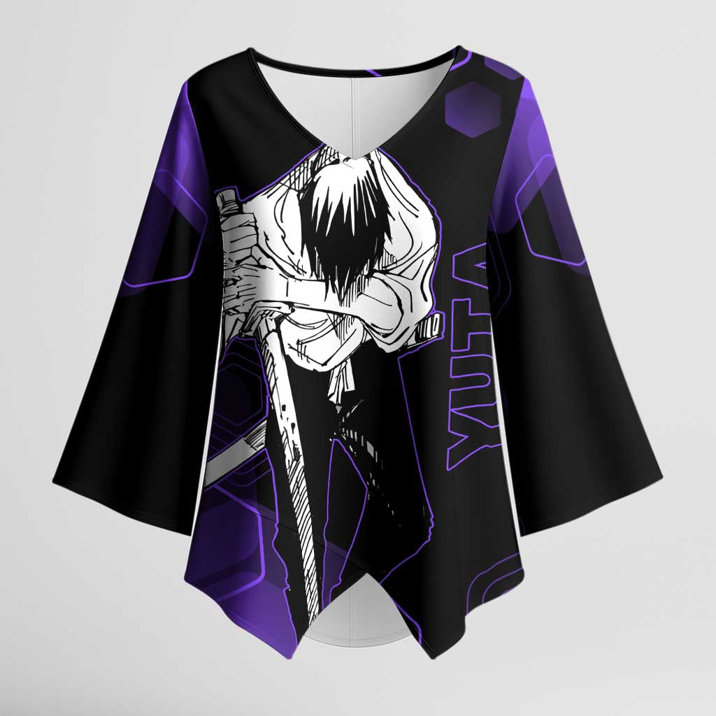 Yuta Okkotsu Jujutsu Kaisen Kimono Sleeve Blouse Purple Hexagon Design - The Mazicc