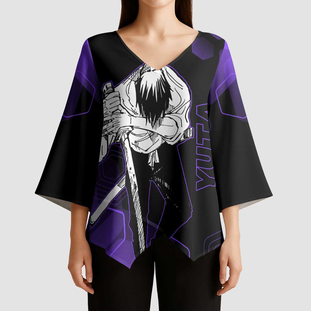 Yuta Okkotsu Jujutsu Kaisen Kimono Sleeve Blouse Purple Hexagon Design - The Mazicc