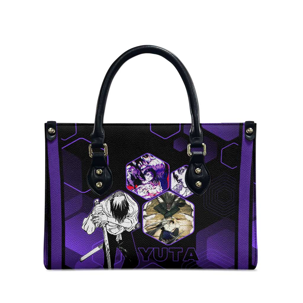 Yuta Okkotsu Jujutsu Kaisen Leather Bag Purple Hexagon Design - The Mazicc