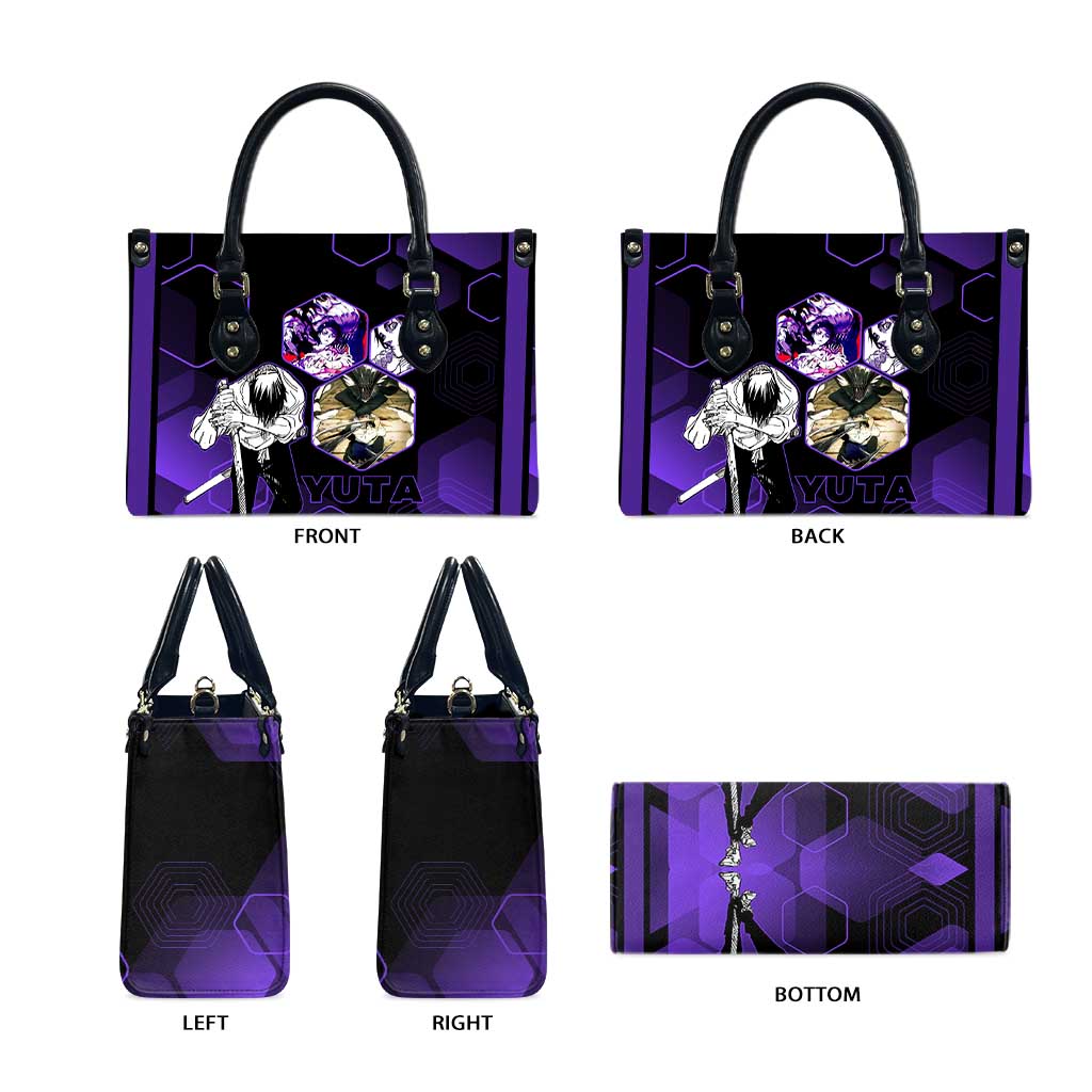 Yuta Okkotsu Jujutsu Kaisen Leather Bag Purple Hexagon Design - The Mazicc