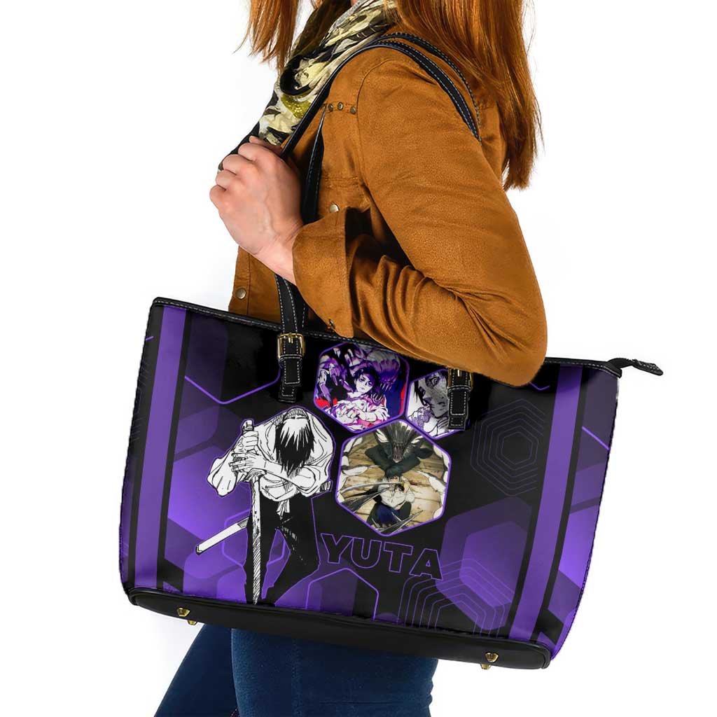 Yuta Okkotsu Jujutsu Kaisen Leather Tote Bag Purple Hexagon Design - The Mazicc