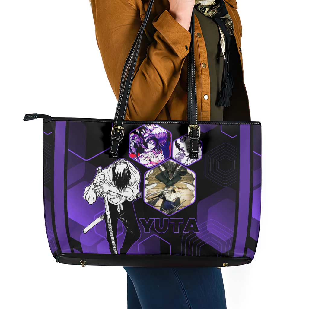 Yuta Okkotsu Jujutsu Kaisen Leather Tote Bag Purple Hexagon Design - The Mazicc