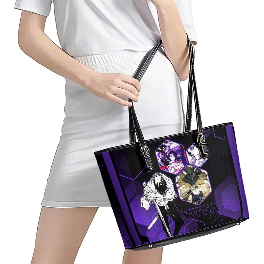 Yuta Okkotsu Jujutsu Kaisen Leather Tote Bag Purple Hexagon Design - The Mazicc